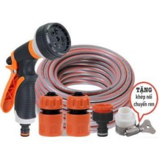 Bộ vòi tưới cây, rửa xe LionKing - ống 5 lớp, vòi xịt bằng nhựa 5 kiểu phun